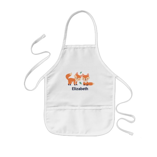 Cute Orange Foxes Graphic Illustration Kids Apron (Front)
