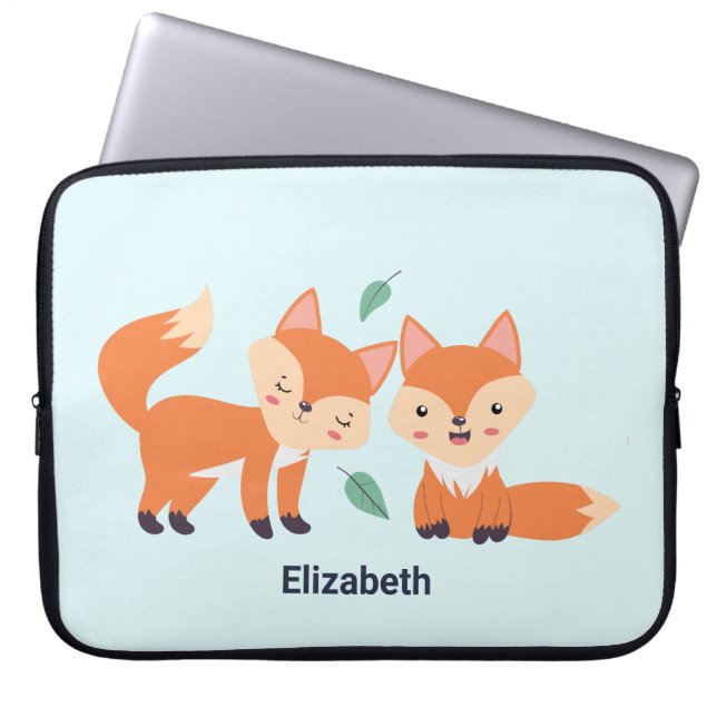 Cute Orange Foxes Graphic Illustration Laptop Sleeve (Front)