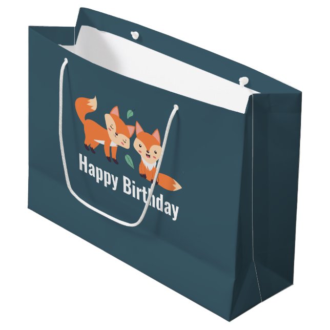 Cute Orange Foxes Graphic Illustration Large Gift Bag (Front Angled)