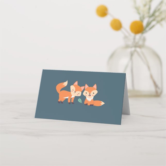 Cute Orange Foxes Graphic Illustration Place Card (Front)