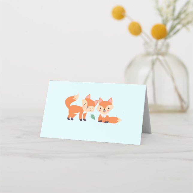 Cute Orange Foxes Graphic Illustration Place Card (Front)