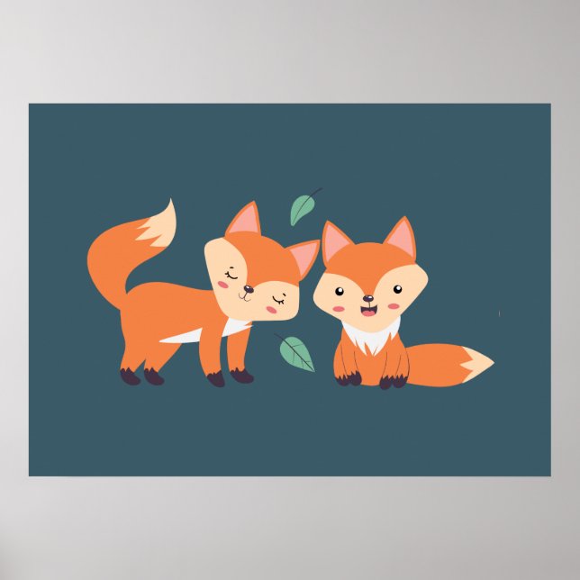 Cute Orange Foxes Graphic Illustration Poster (Front)