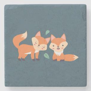 Cute Orange Foxes Graphic Illustration Stone Coaster