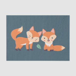 Cute Orange Foxes Graphic Illustration Tissue Paper