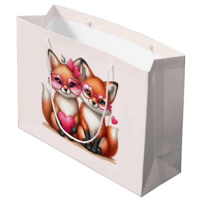 Cute Orange Foxes in Love Large Gift Bag (Back Angled)