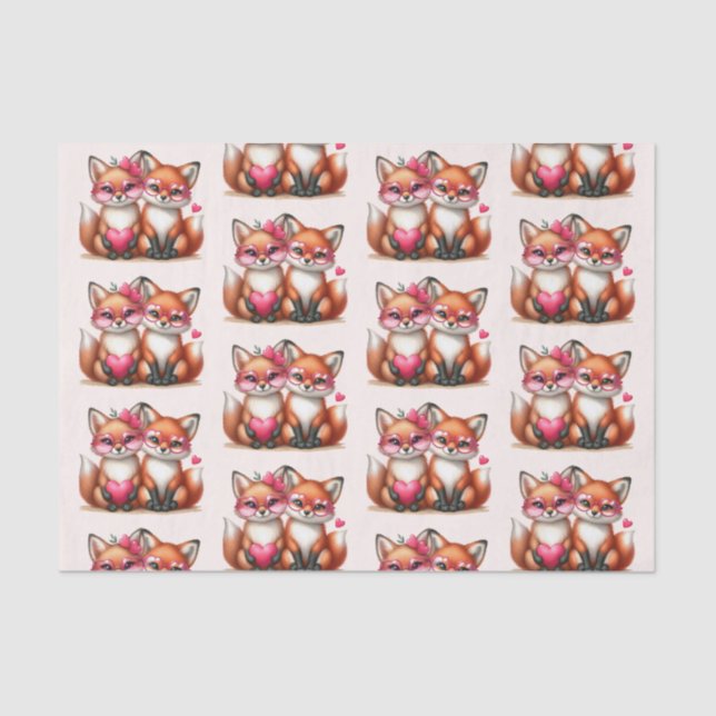 Cute Orange Foxes in Love Pattern Tissue Paper (Front)