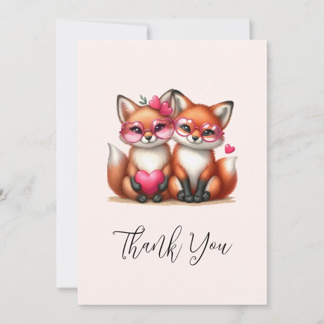Cute Orange Foxes in Love Thank You Card (Front)