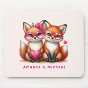 Cute Orange Foxes in Love Valentine's Day Mouse Pad