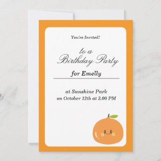 Cute Orange Fruit Kids Birthday Invitation