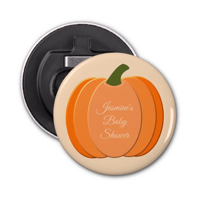 Cute Orange Gender Neutral Pumpkin Baby Shower Bottle Opener (Front)