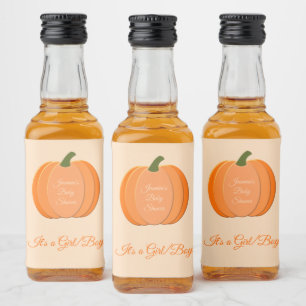 Cute Orange Gender Neutral Pumpkin Baby Shower Liquor Bottle Label