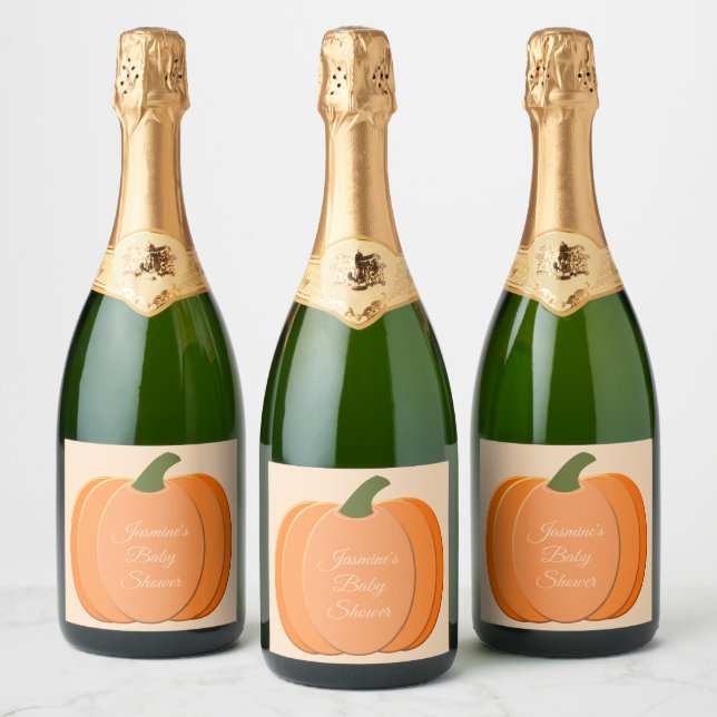 Cute Orange Gender Neutral Pumpkin Baby Shower Sparkling Wine Label (Bottles)