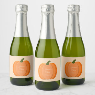 Cute Orange Gender Neutral Pumpkin Baby Shower Sparkling Wine Label