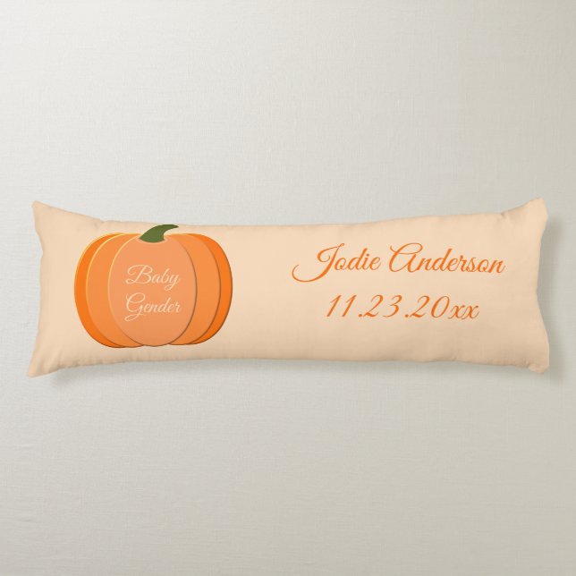 Cute Orange Gender Neutral Pumpkin Custom Birth Body Cushion (Front)