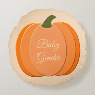 Cute Orange Gender Neutral Pumpkin Custom Birth Round Cushion