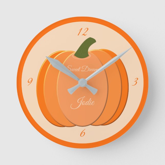 Cute Orange Gender Neutral Pumpkin Custom Nursery Round Clock (Front)