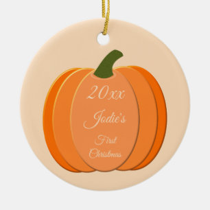 Cute Orange Gender Neutral Pumpkin First Christmas Ceramic Tree Decoration