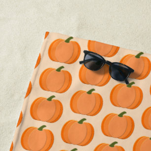 Cute Orange Gender Neutral Pumpkin Patterned Beach Towel