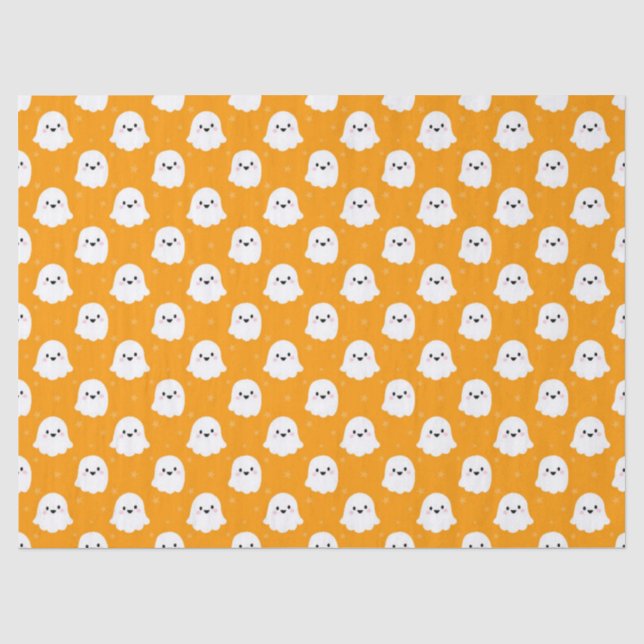 Cute Orange Ghost Pattern – Halloween Design Tissue Paper (Front)