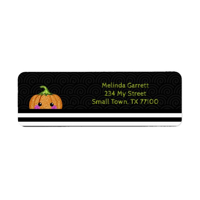 Cute Orange Glitter Pumpkin Halloween Address (Front)