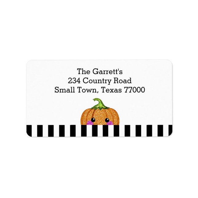 Cute Orange Glitter Pumpkin Personalised Address Label (Front)