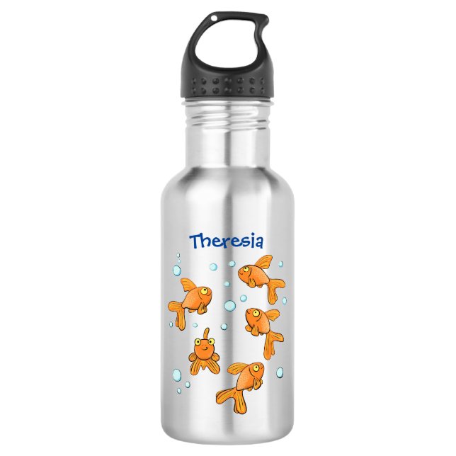 Cute orange goldfish cartoon illustration 532 ml water bottle (Front)