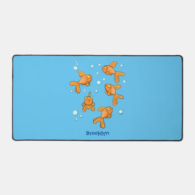Cute orange goldfish cartoon illustration desk mat (Front)