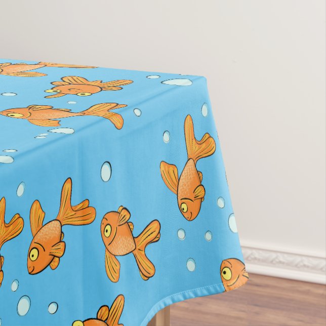 Cute orange goldfish cartoon illustration tablecloth (In Situ)