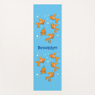 Cute orange goldfish cartoon illustration yoga mat