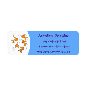 Cute orange goldfish on blue cartoon illustration