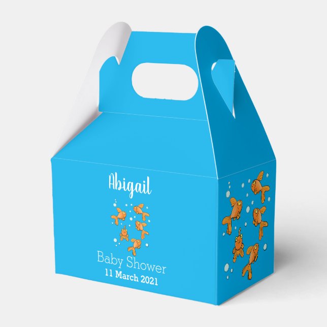 Cute orange goldfish on blue cartoon illustration favour box (Front Side)