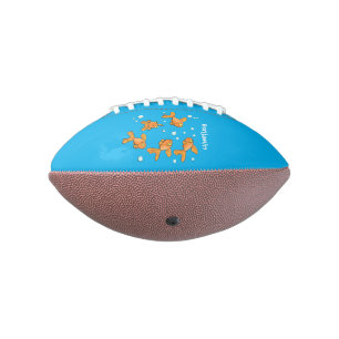 Cute orange goldfish on blue cartoon illustration football