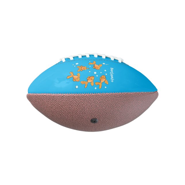 Cute orange goldfish on blue cartoon illustration football (Rotated 270)