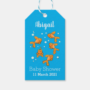 Cute orange goldfish on blue cartoon illustration  gift tags