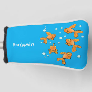 Cute orange goldfish on blue cartoon illustration golf head cover
