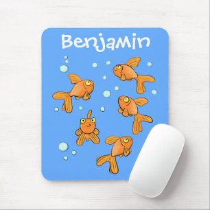 Cute orange goldfish on blue cartoon illustration mouse pad