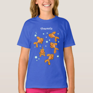 Cute orange goldfish on blue cartoon illustration T-Shirt
