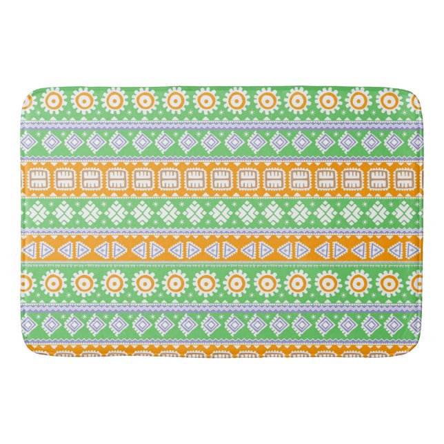 Cute orange green ethnic patterns design bath mat (Front)