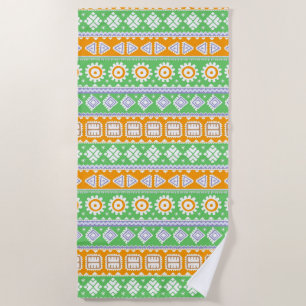 Cute orange green ethnic patterns design beach towel