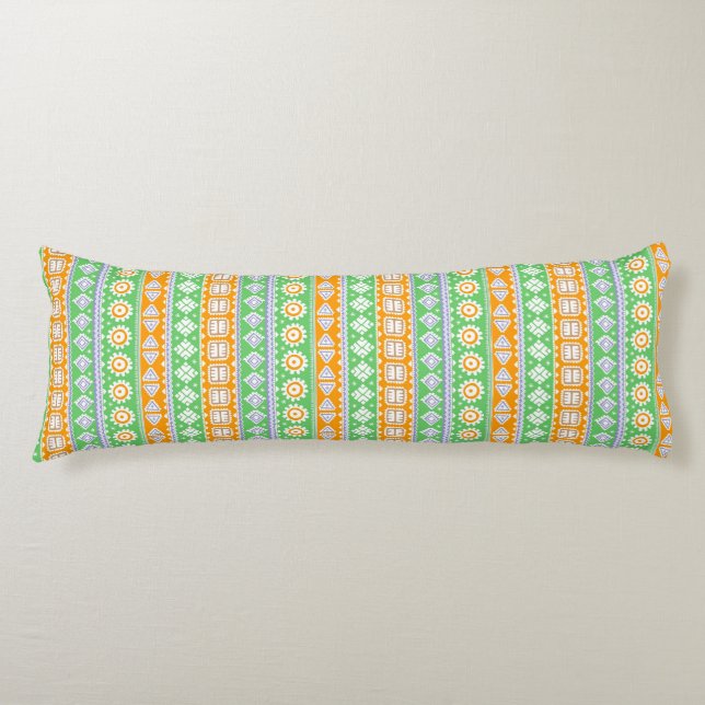 Cute orange green ethnic patterns design body cushion (Front)