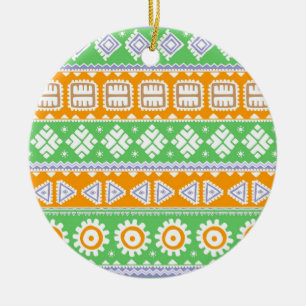 Cute orange green ethnic patterns design ceramic tree decoration