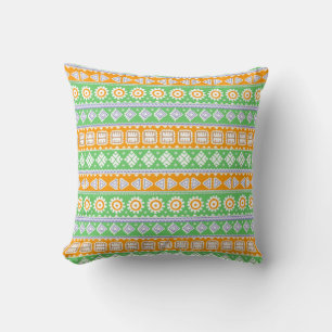 Cute orange green ethnic patterns design cushion