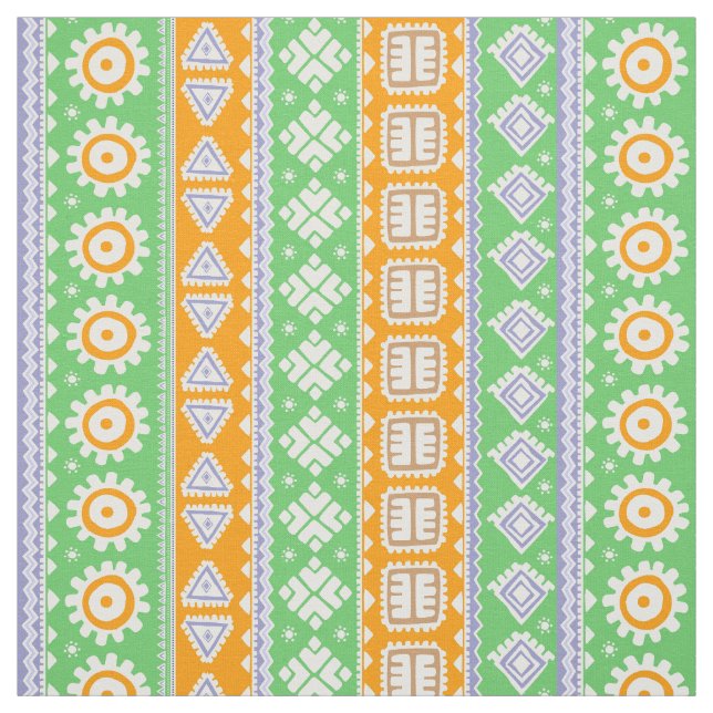 Cute orange green ethnic patterns design fabric (Swatch)