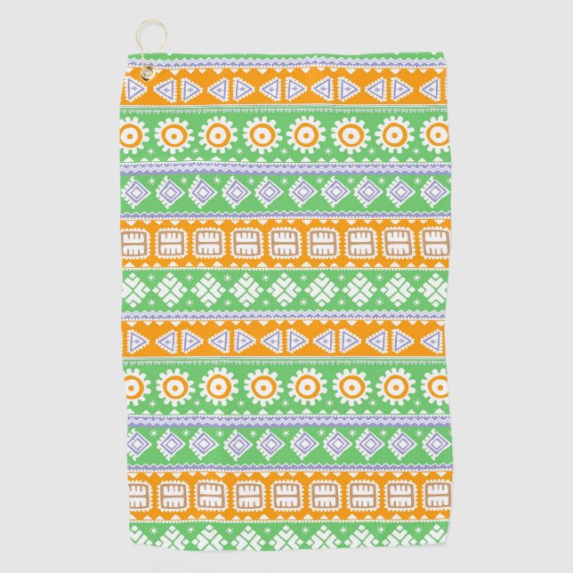 Cute orange green ethnic patterns design golf towel (Front)