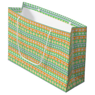 Cute orange green ethnic patterns design large gift bag