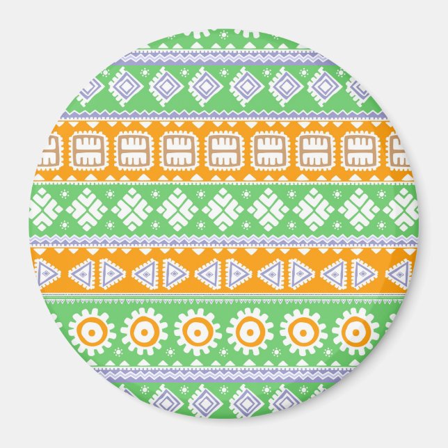 Cute orange green ethnic patterns design magnet (Front)