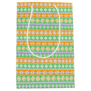 Cute orange green ethnic patterns design medium gift bag