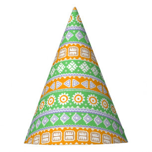 Cute orange green ethnic patterns design party hat