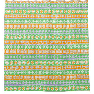 Cute orange green ethnic patterns design shower curtain