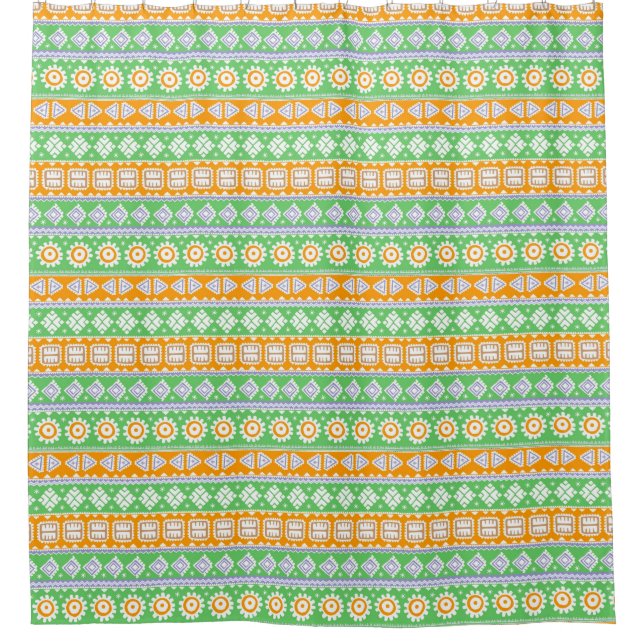 Cute orange green ethnic patterns design shower curtain (Front)